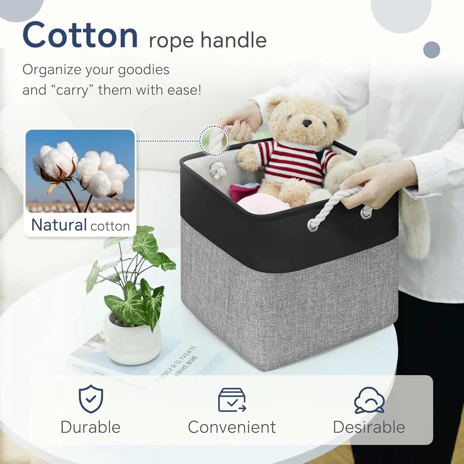 Fabric Cubes Storage Basket, 6 Pack 11x11 in with Handles Foldable Cube Storage Bins for Shelves, Home, Office, Nursery Organizers (Black/Gray)