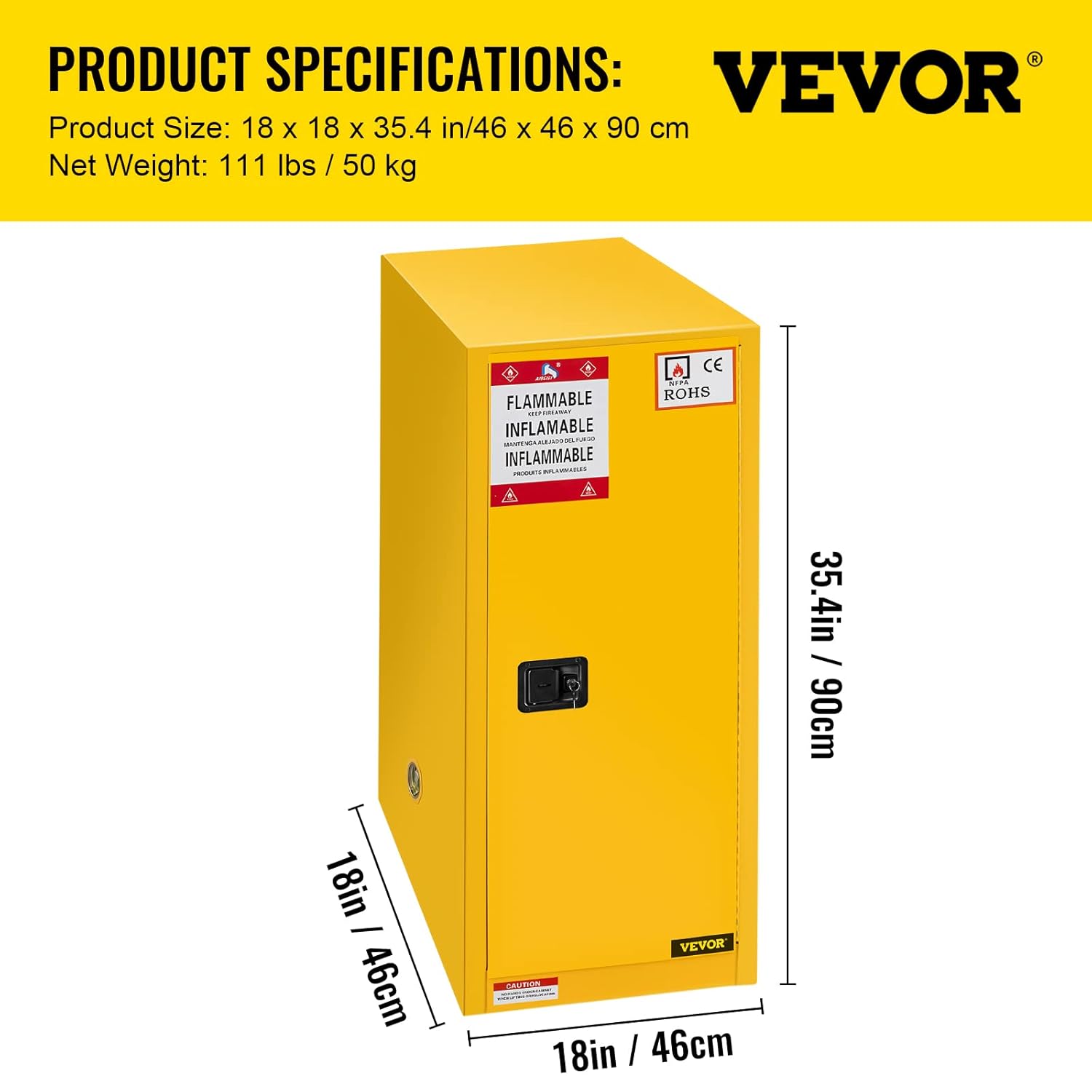 Mophorn Flammable Cabinet 18 x 18 x 35, Galvanized Steel Safety Cabinet, Adjustable Shelf Flammable Storage Cabinet