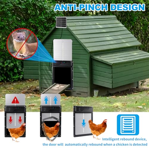 Automatic Chicken Coop Door Solar Powered USB Charging, Battery Operated, HD1080P Camera, Auto Pet Door Opener with Timer, Remote & APP Control