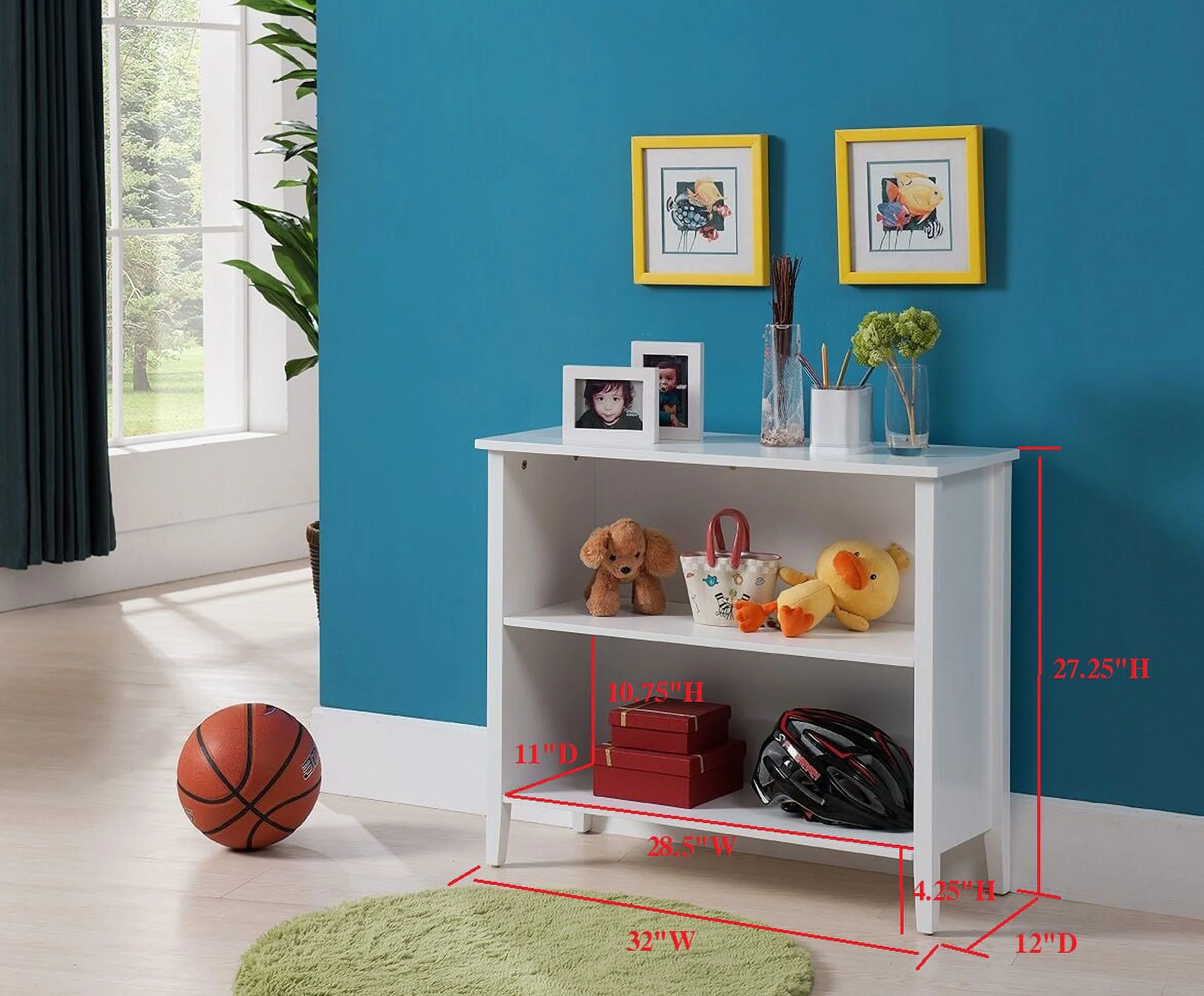 Daren White Wood Contemporary 2 Tier Shelf Kids Bookcase Storage Shelves Display Stand Organizer