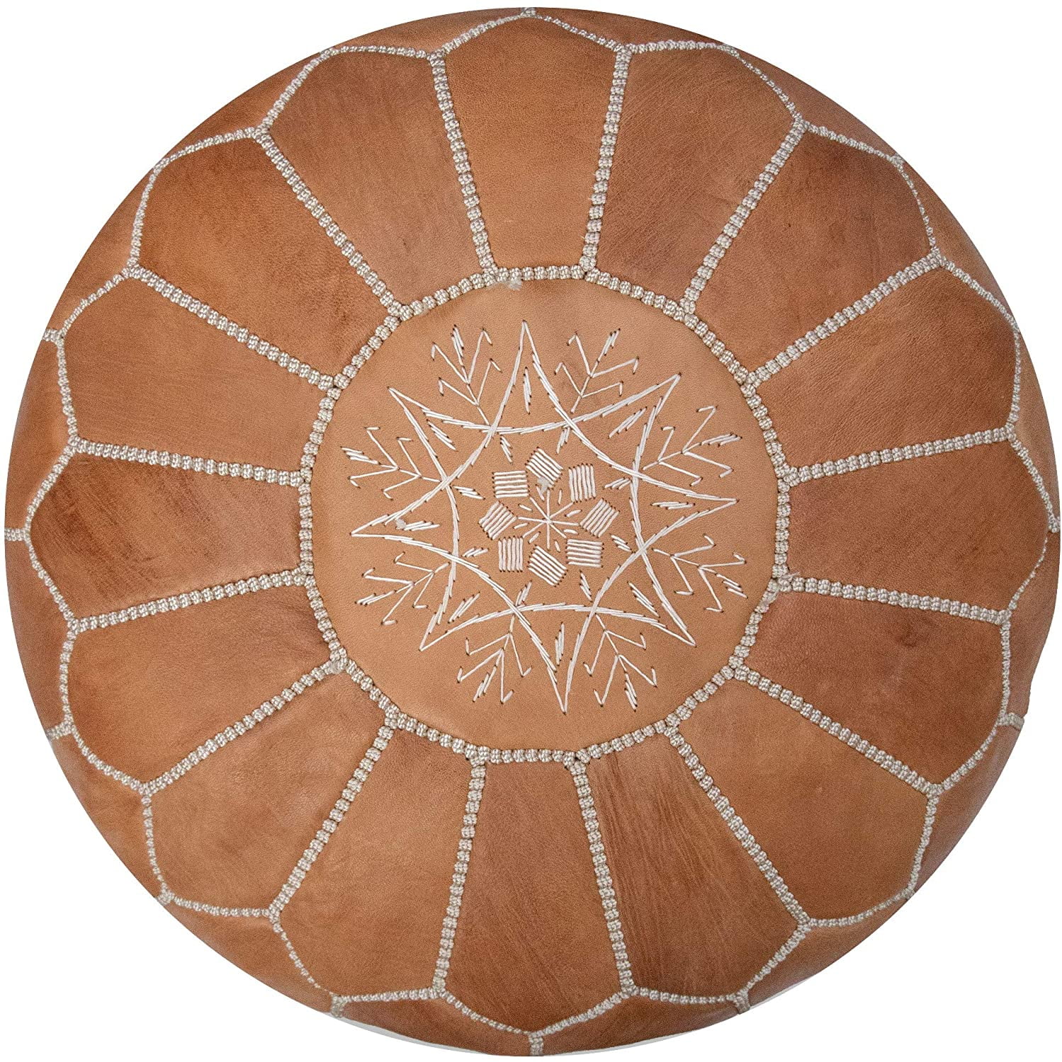 Pre-filled Genuine Leather Moroccan Ottoman, Handmade Leather Pouf Footstool, Natural Tan Brown
