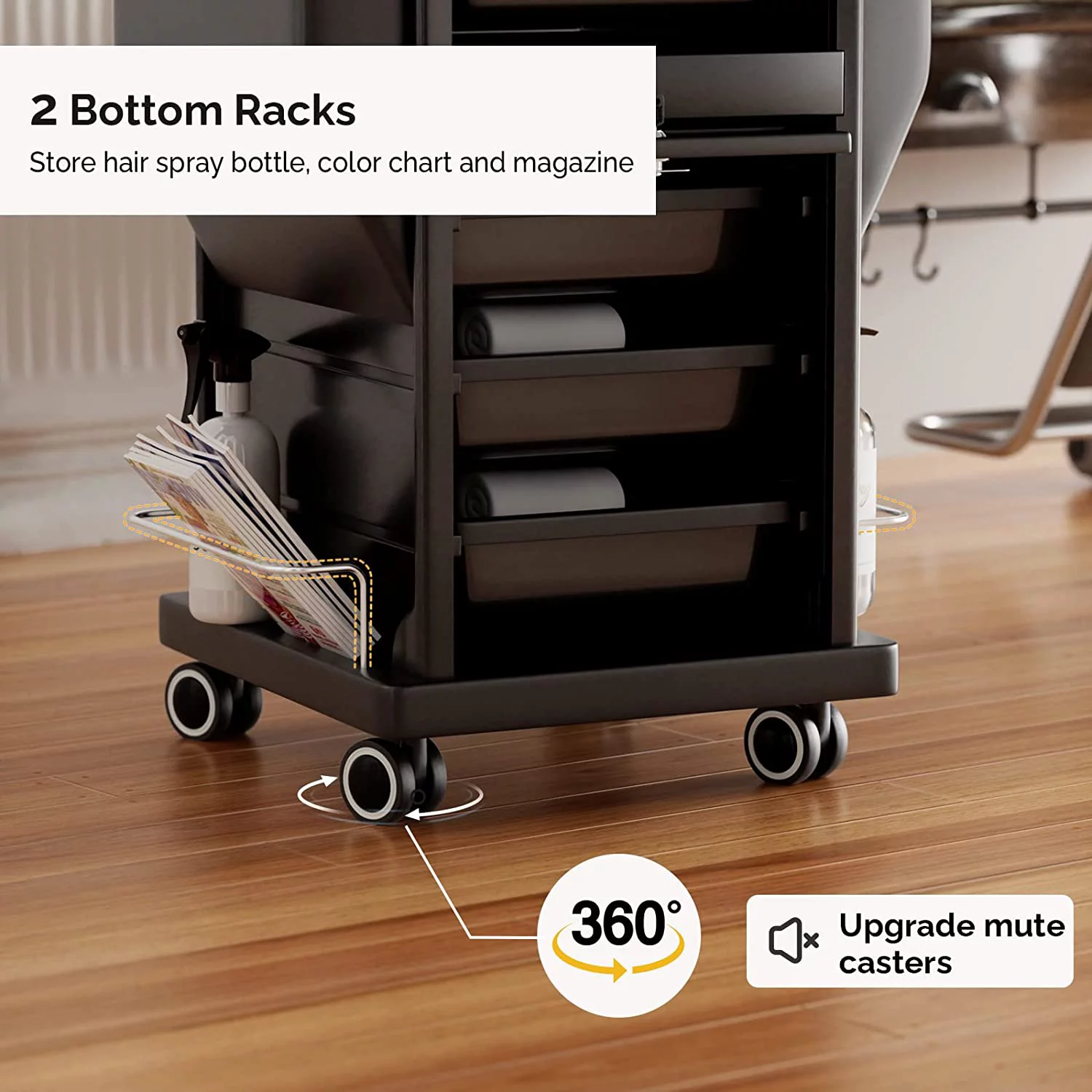 OmySalon Salon Trolley with Lock 6 Drawers, Hot Tools Holder, Hair Cart Organizer w/Wheels