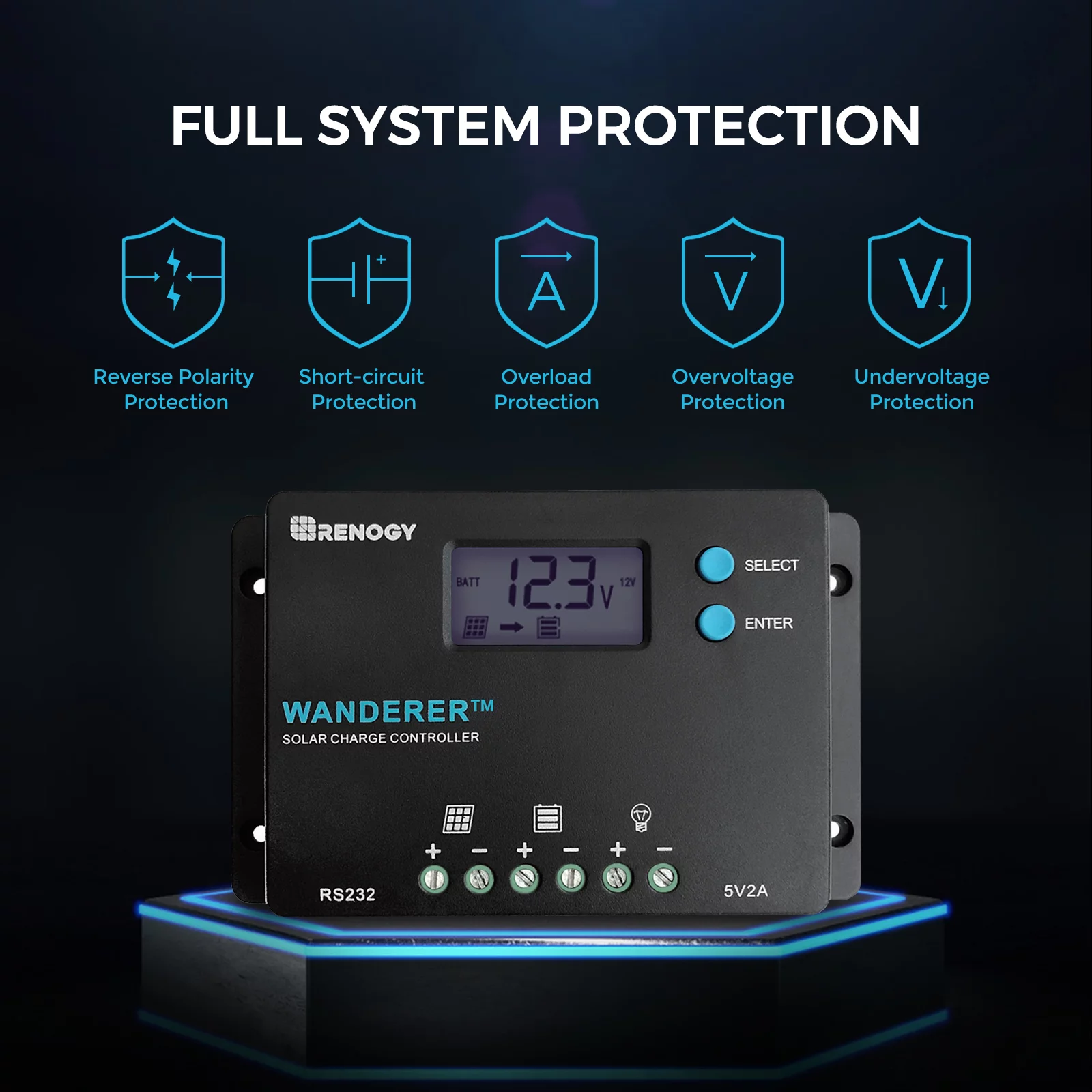 Renogy 100W 12V Monocrystalline Solar Starter Kit W/Wanderer 10A Charger Controller