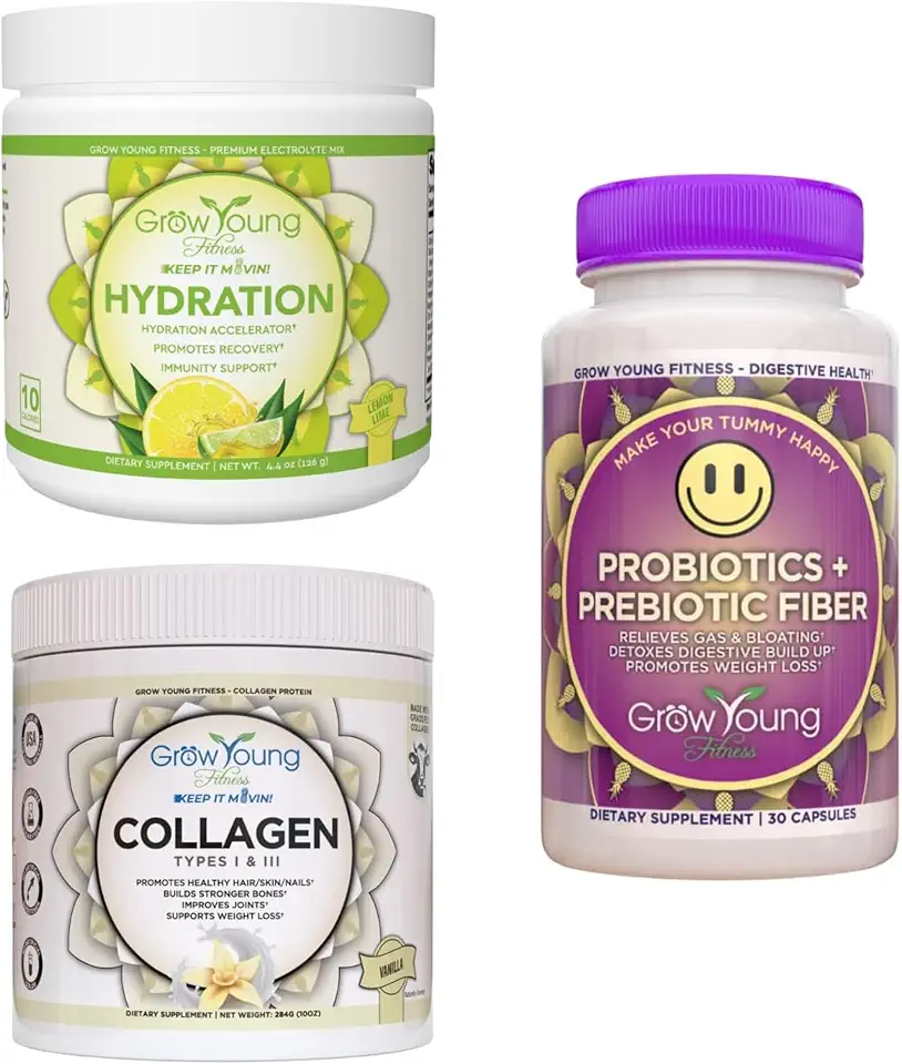 Grow Young Fitness Chocolate Collagen, Lemon Lime Hydration, and Probiotic - Increases Energy & Supports Digestive Health and Stronger Bones