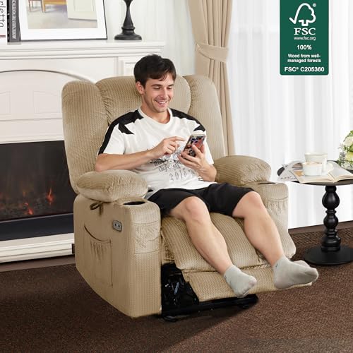 MCombo Zero Gravity Power Recliner Chair with Heat and Vibration Massage, Reclining Chair with USB & Type C Ports, Cup Holders for Living Room