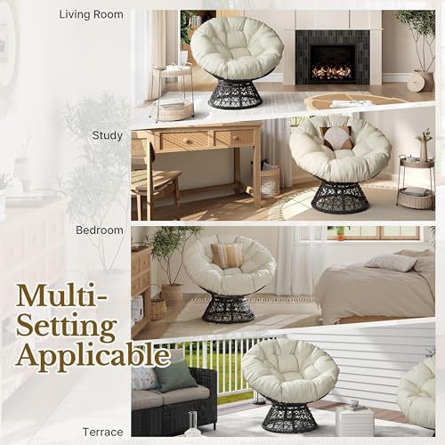 Yaheetech Indoor Papasan Chairs with Thick Tufted Cushions and Frame, Swivel Wicker Ergonomic Lounge Reading Chairs for Living Room/Bedroom, Black
