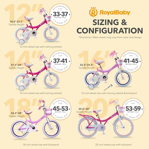 Royalbaby Princess Girls Kids Bike 12 14 16 18 20 Inch Children Bicycle with Basket for Age 3-12 Years