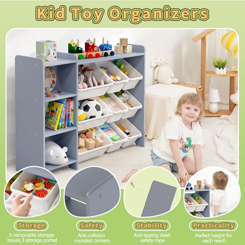 MallBest 4-Tier Kids' Toy Storage Organizer Shelf - 100% Solid Wood