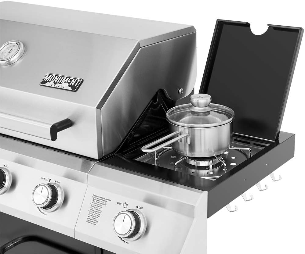 Monument Grills 13478 4-Burner Cabinet Style Propane Gas Grill in Black with LED Controls and Side Burner