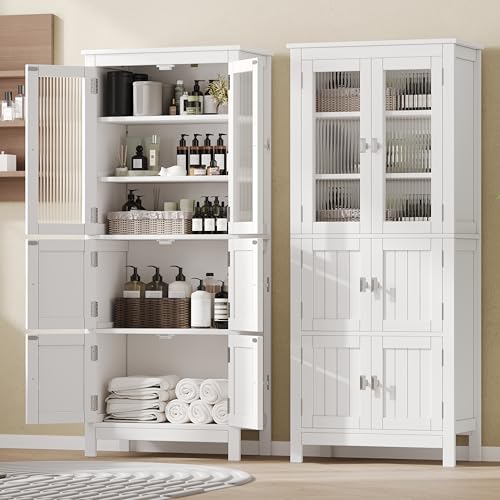 53.1" Tall Bathroom Storage Cabinet with 6 Doors and Adjustable Shlef, Bathroom Organizers and Storage, Linen Cabinet, Cupboard for Living Room