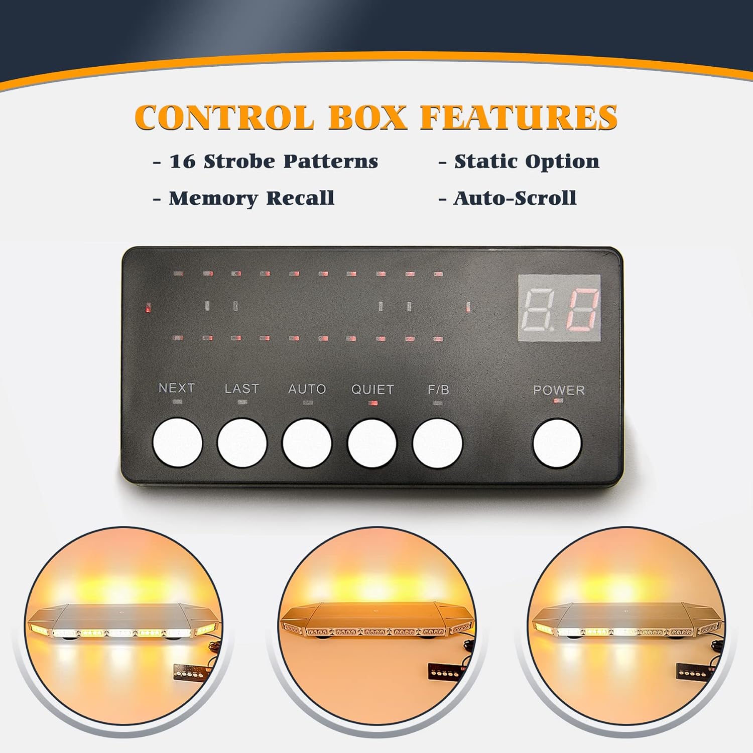 V-SEK LED Rooftop Emergency Warning Lights Strobe Light Bar Traffic Advisor-Amber&White