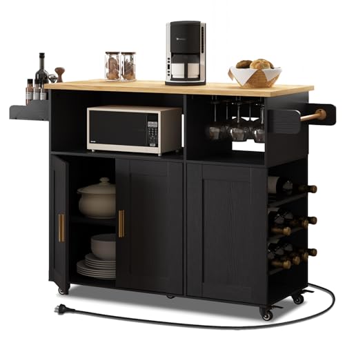 Rolling Mobile Kitchen Island Cart with Desktop Drop Leaf Countertop, Island Table Storage with 5 Wheels