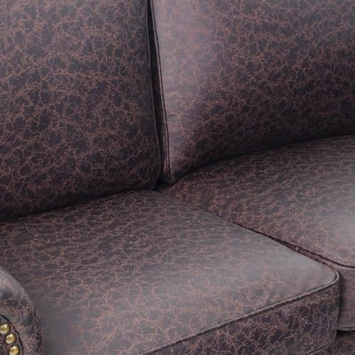 Mid-Century Vintage Sofa Couches with Rivet Design,3-Seater Sofa,Removable Sofa Cover Upholstered Cushions and Solid Wood Frame (Brown, 3-Seater)