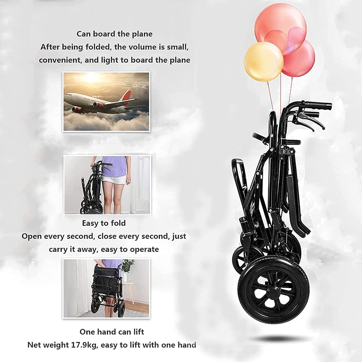 Bathroom Shower Chair, Multifunction Folding Bedside Commode Transport Wheelchair with 4 Wheels, Bathroom Toilet Seat for Elderly Disabled