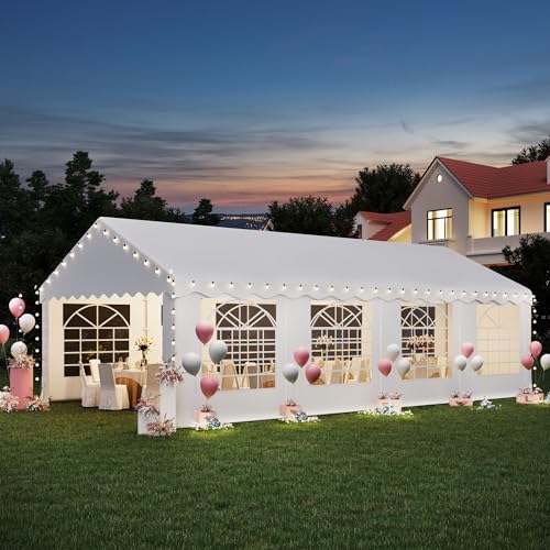 EROMMY 20x50FT White Party Tent, Heavy Duty Outdoor Event Canopy with Removable Sidewalls, Roll-Up Doors and Storage Bags
