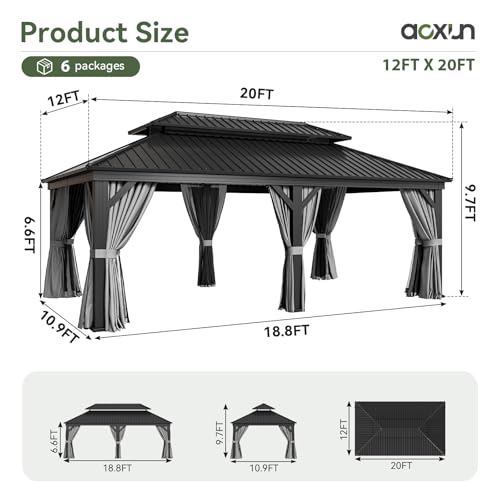 Aoxun 10' X 12' Hardtop Gazebo, Aluminum Outdoor Gazebo with Galvanized Steel Double Top Canopy