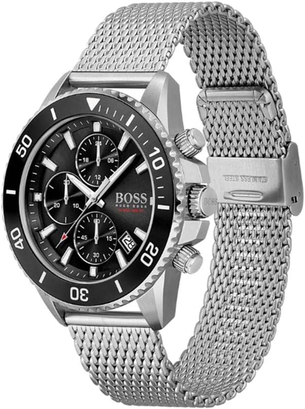 BOSS Men's Admiral Quartz Watch with Stainless Steel Strap, Silver, 22 (Model: 1513904)