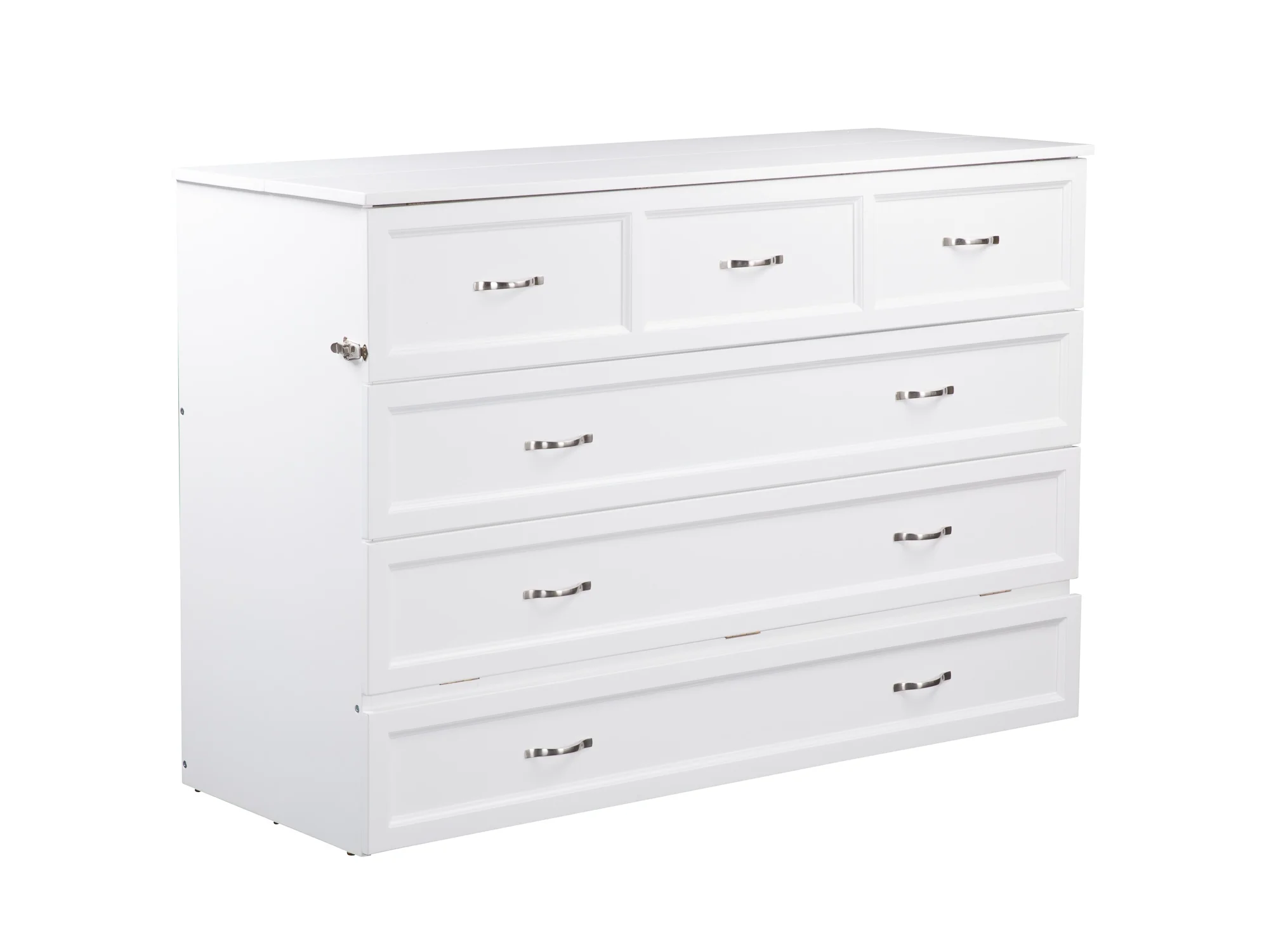AFI Deerfield Queen Solid Wood Murphy Bed Chest with Mattress, Drawer & Charger in White