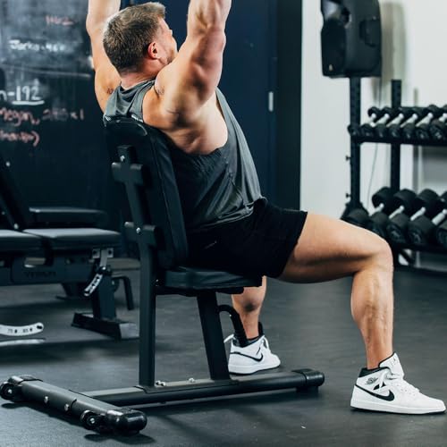 Titan Fitness Seated Stationary Bench, Rated 330 LB, Ergonomic Angled Back, Comfortable HeftyGrip Padding, Front Handle