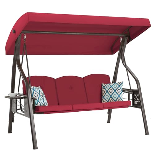 3-Seat Outdoor Porch Swing with Stand, Patio Swing with Canopy