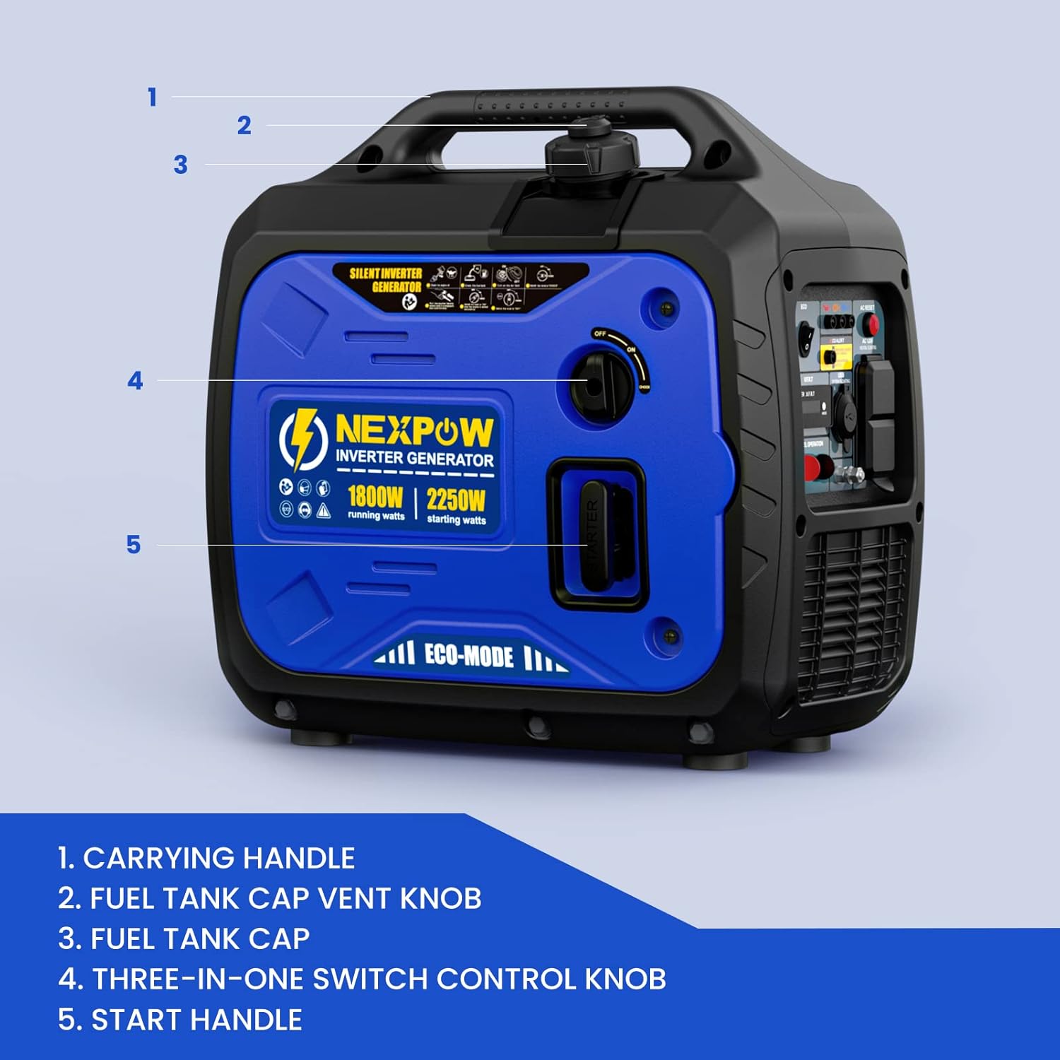 NEXPOW Portable Inverter Generator, 2250W Super Quiet Generator with CO Alarm Ideal,Eco-Mode Feature, Parallel Capability,EPA Compliant
