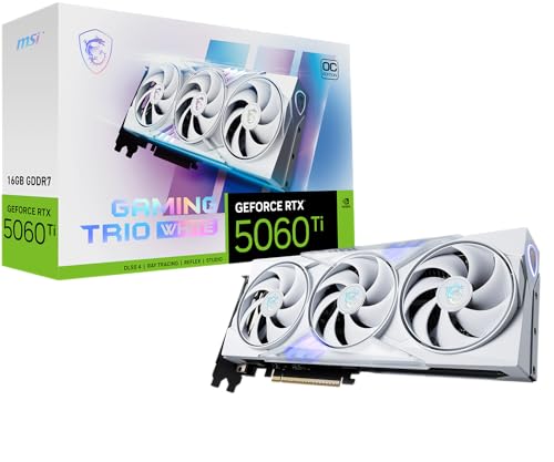 MSI Gaming RTX 5060 Ti 16G Gaming Trio OC White Graphics Card (16GB GDDR7, 128-bit, Extreme Performance: TBA MHz, DisplayPort x 3 2.1a, HDMI 2.1b