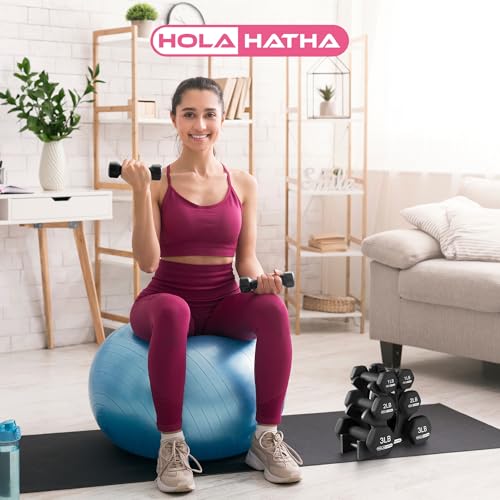 HolaHatha Neoprene Dumbbell Free Hand Weight Set with Rack, Ideal for Home Exercises to Gain Tone and Definition