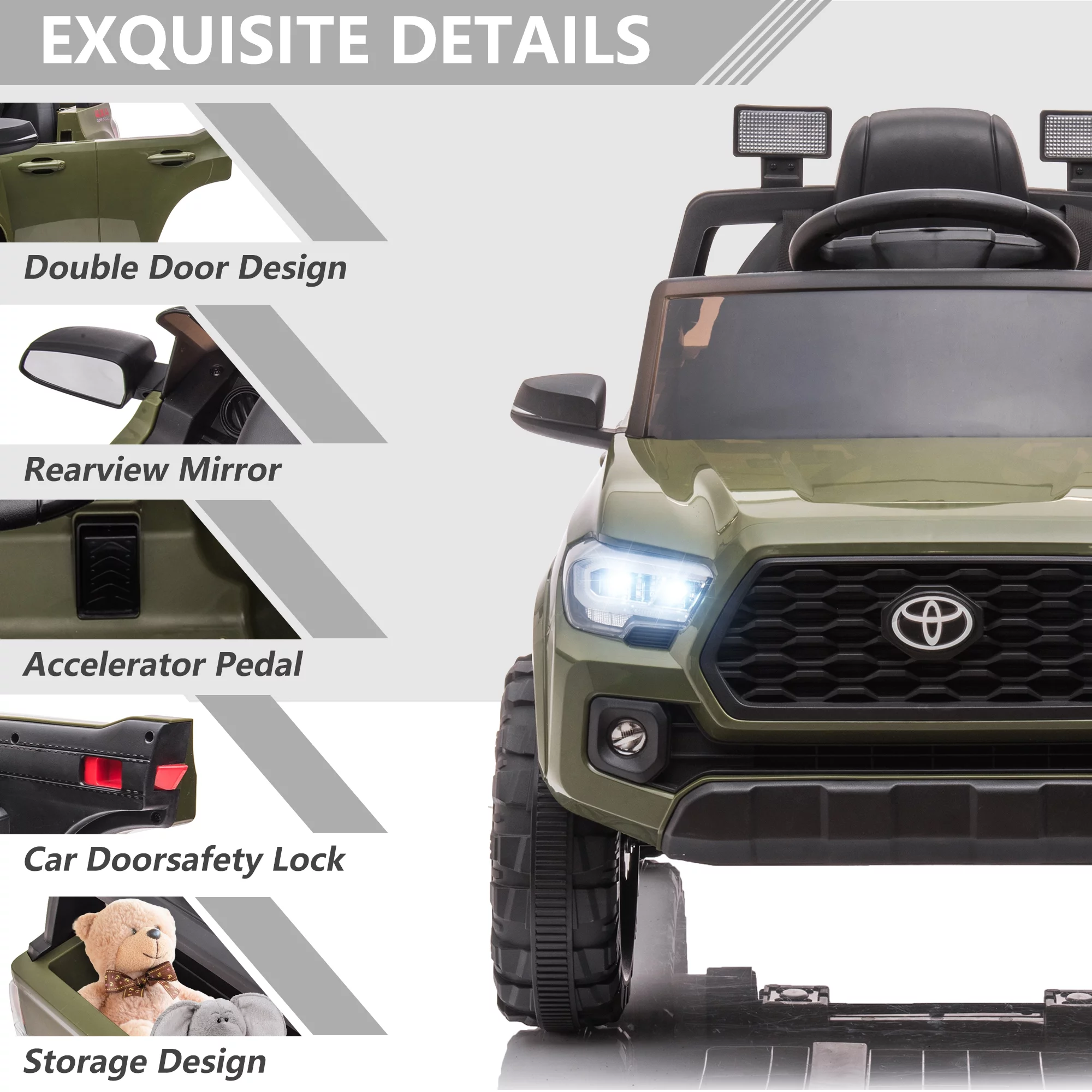 Licensed Toyota Tacoma Electric Ride on Vehicle for Kids, 12V Powered Ride on Car Toys with Remote Control, LED Lights, MP3 Player, Gray
