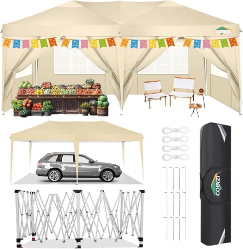 COBIZI 10x10 Pop up Canopy Tent Protable Canopy Tent with 4 Sidewalls Waterproof Commercial Instant Shelter for Parties, Wedding