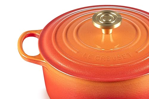 Le Creuset Enameled Cast Iron Signature Oval Dutch Oven, 15.5 qt., Flamme Doree with Crucible Knob