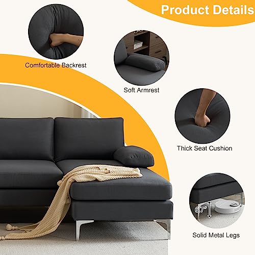 Karl home Convertible Sectional Sofa 110" U-Shape Sofa Couch 4-Seat Couch with Chaise ChenilleFabric Upholstered for Living Room, Apartment, Office