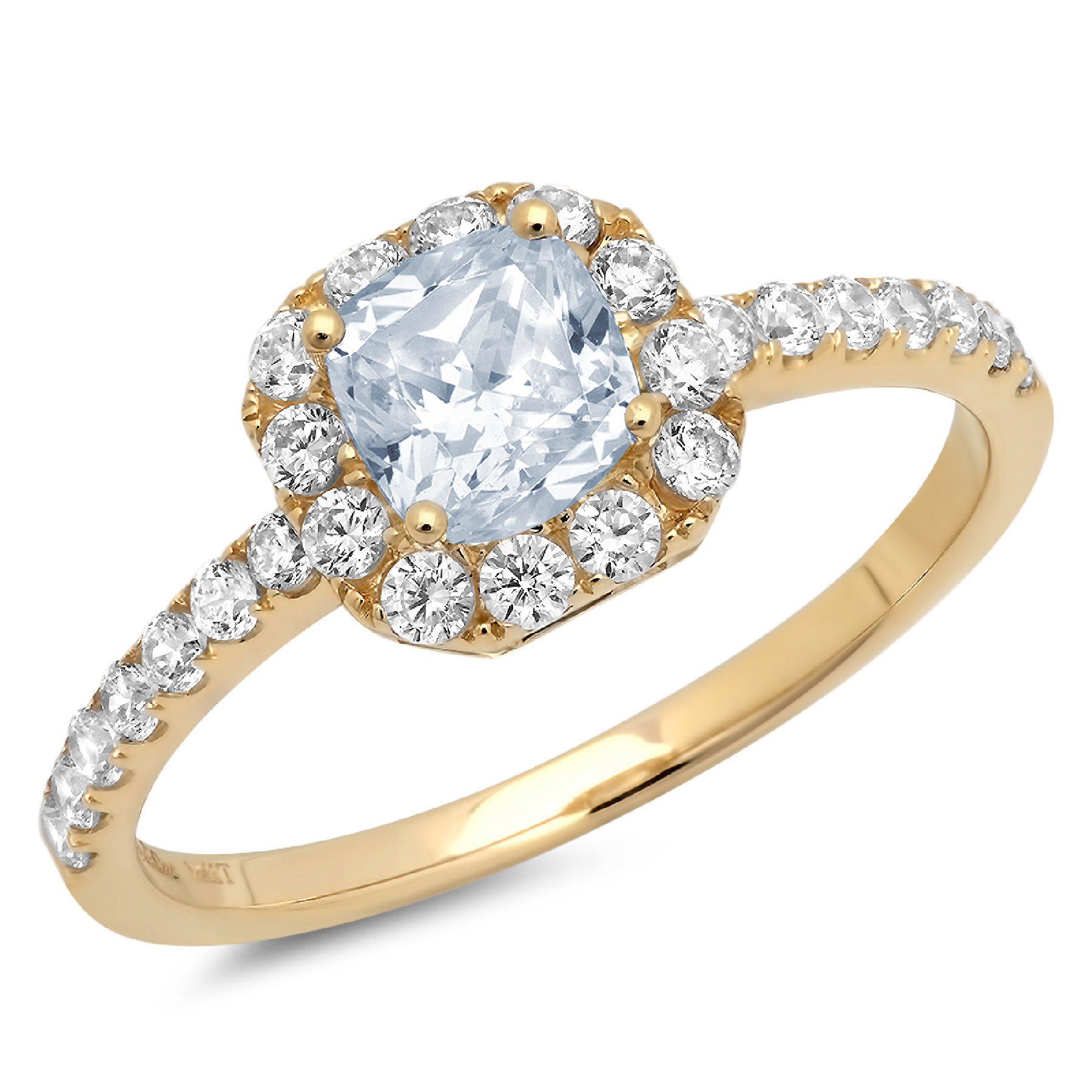 1.23ct Princess Cut Blue Natural Aquamarine 14k Yellow Gold Engraving Statement Anniversary Engagement Wedding Halo Ring Size 10.75