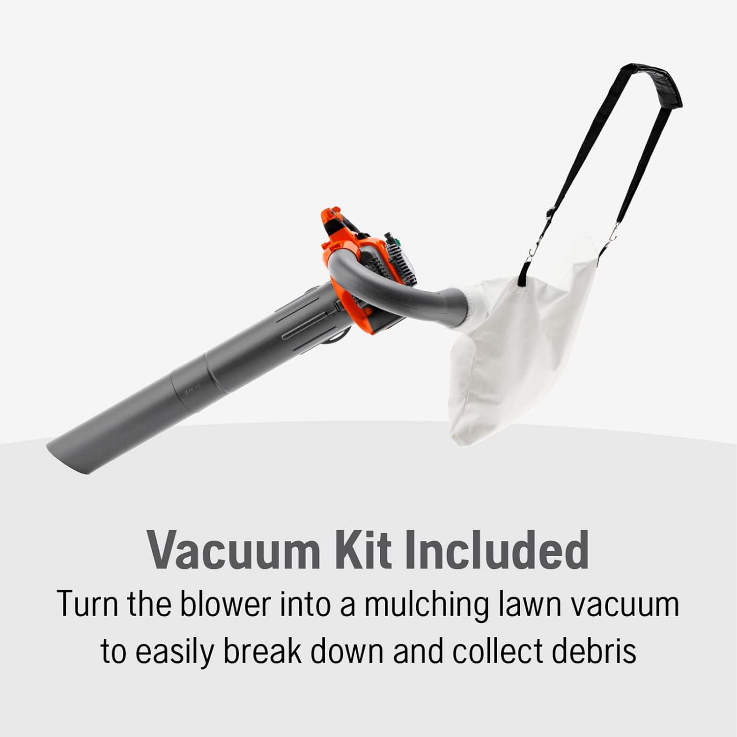 Husqvarna 125BVx Gas Leaf Blower, 28-cc 1.1-HP 2-Cycle Handheld Leaf Blower Vacuum Kit with Mulcher and Vac Bag, 470-CFM, 170-MPH