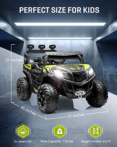 ANPABO 24V 4X4 Ride on Car Truck w/Remote Control, 4WD/2WD Switchable Kids UTV, 19" Spacious Seat, 4 Shock Absorbers, Soft Start, Music Player