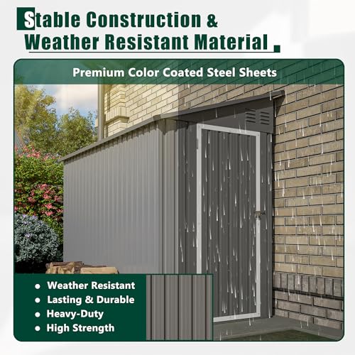 4×8 FT Outdoor Metal Storage Shed,Heavy-Duty Lean to Storage Shed with Floor Base,Garden Tool Metal Storage House W/Lockable Door and 2 Air Vents