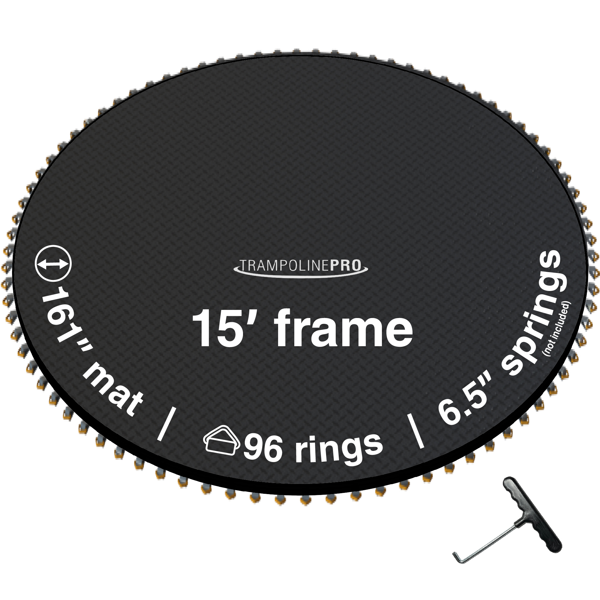 TrampolinePro Trampoline Jumping Mat 15' Round Frame Having 96 Rings, Works with 6.5" Springs Model # 521501