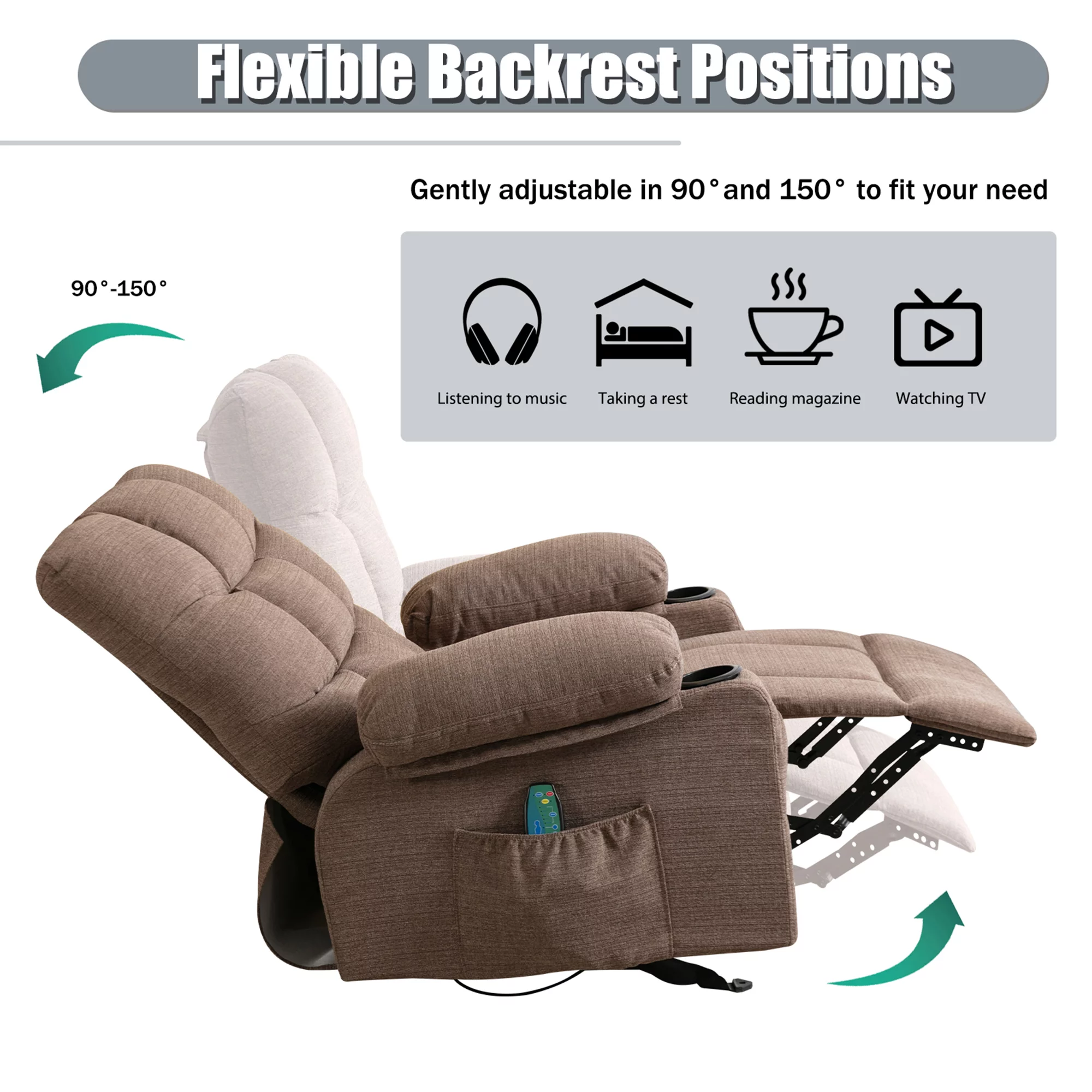 Big and Tall Manual Rocking Recliner Chair with 2 cup holders,USB Ports