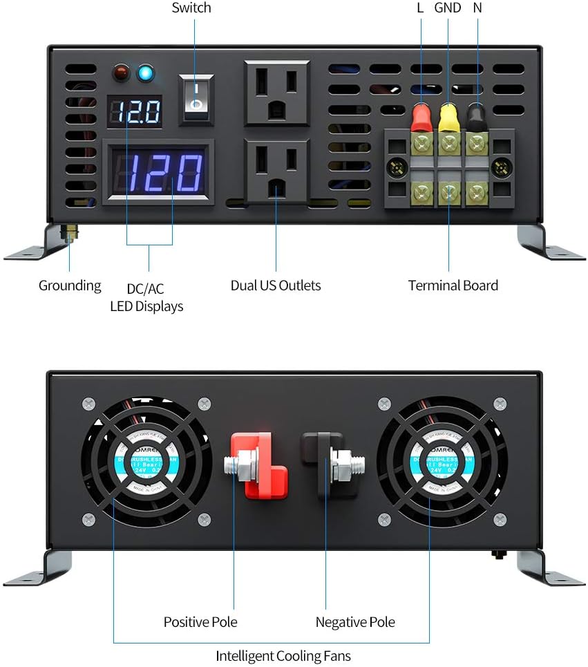 WZRELB 3000watt Pure Sine Wave Inverter 12V DC to 120V AC 60HZ with LED Display Wireless Remote Controller Car Inverter Generator (RBP300012VCRT)