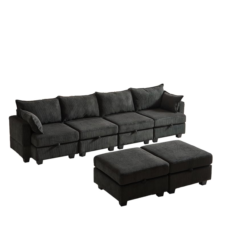 U Shaped Modular Sectional Sofa Couch, Corner Sofa with 4pcs Waist Pillows, Chaise Lounge, Terrycloth Fabric Sofa