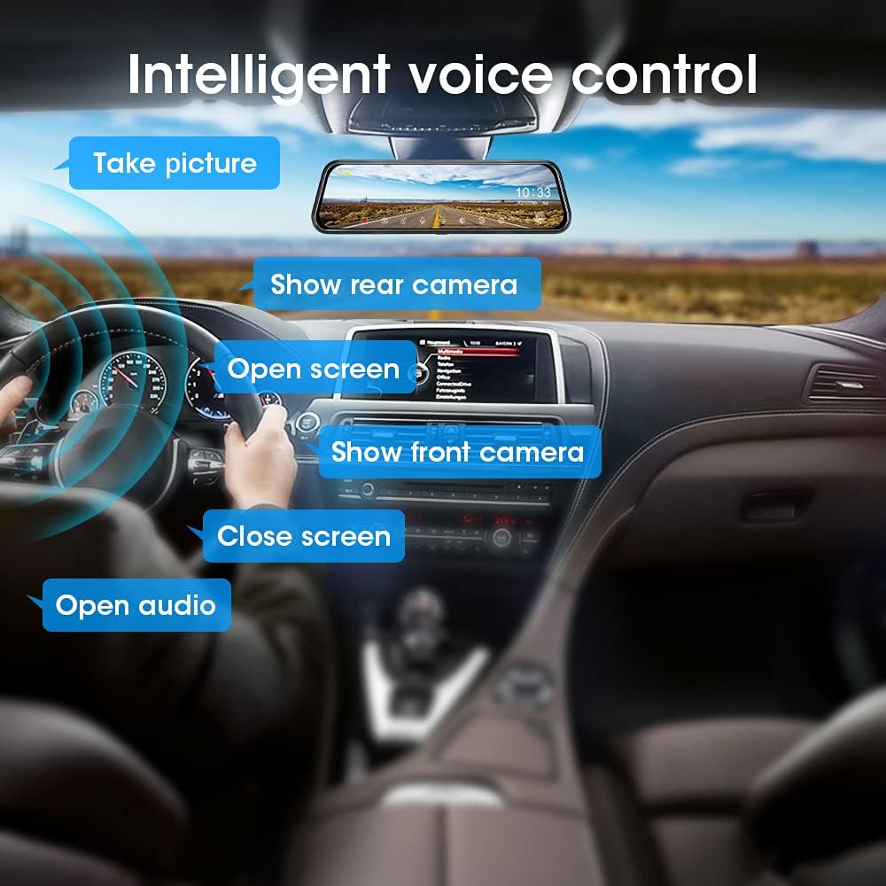 2.5K Voice Control Mirror Dash Cam Rear View Mirror Backup Camera Front and Rear