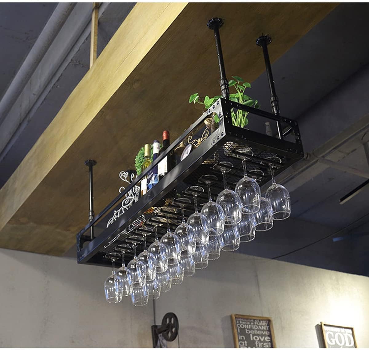 Hanging Wine Glass Rack, Industrial Vintage Metal Bar Wine Glass Hanging Rack,Coppery Wall-Mounted Wine Glass Rack Perfect for Bar Cafe Kitchen