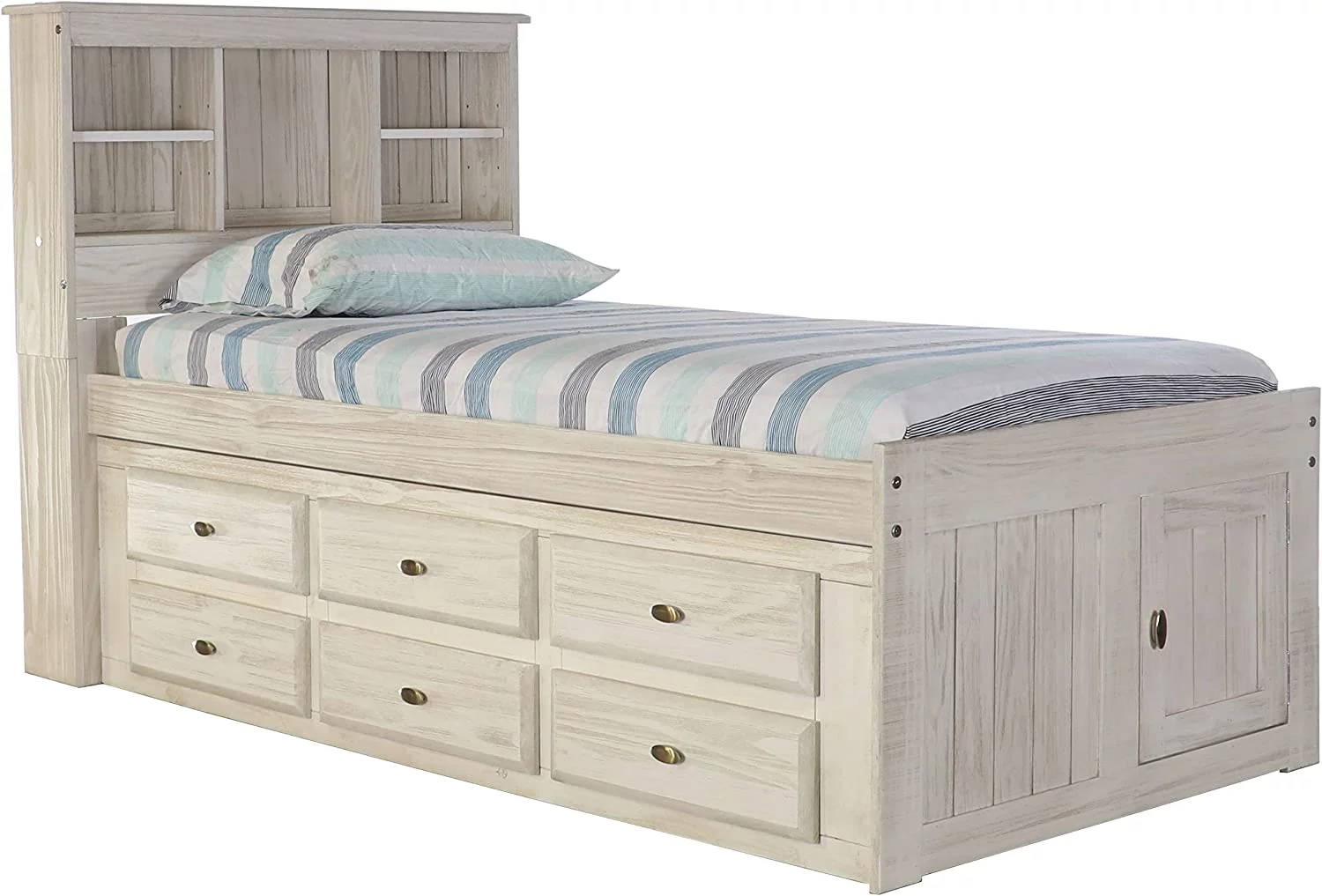 Discovery World Furniture - Full Size Bed Frame with Headboard Bookcase Captain Bed with 6 Drawers, Full Size Bed with Storage, Charcoal
