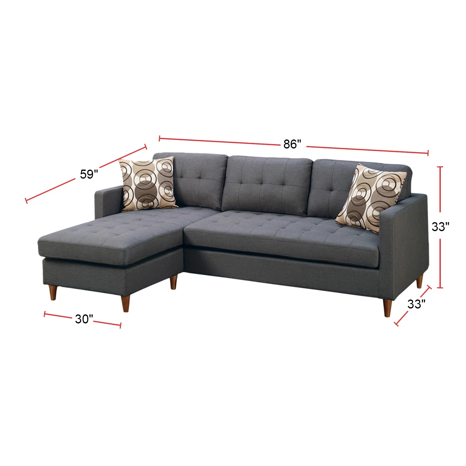2 Piece Sectional Sofa with Accent Pillows in Blue Grey