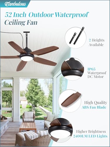 42 Inch Waterproof Outdoor Ceiling Fan with Lights and Remote,IP65 Hanging Gazebo Fan with 3CCT 6-Speed DC Motor
