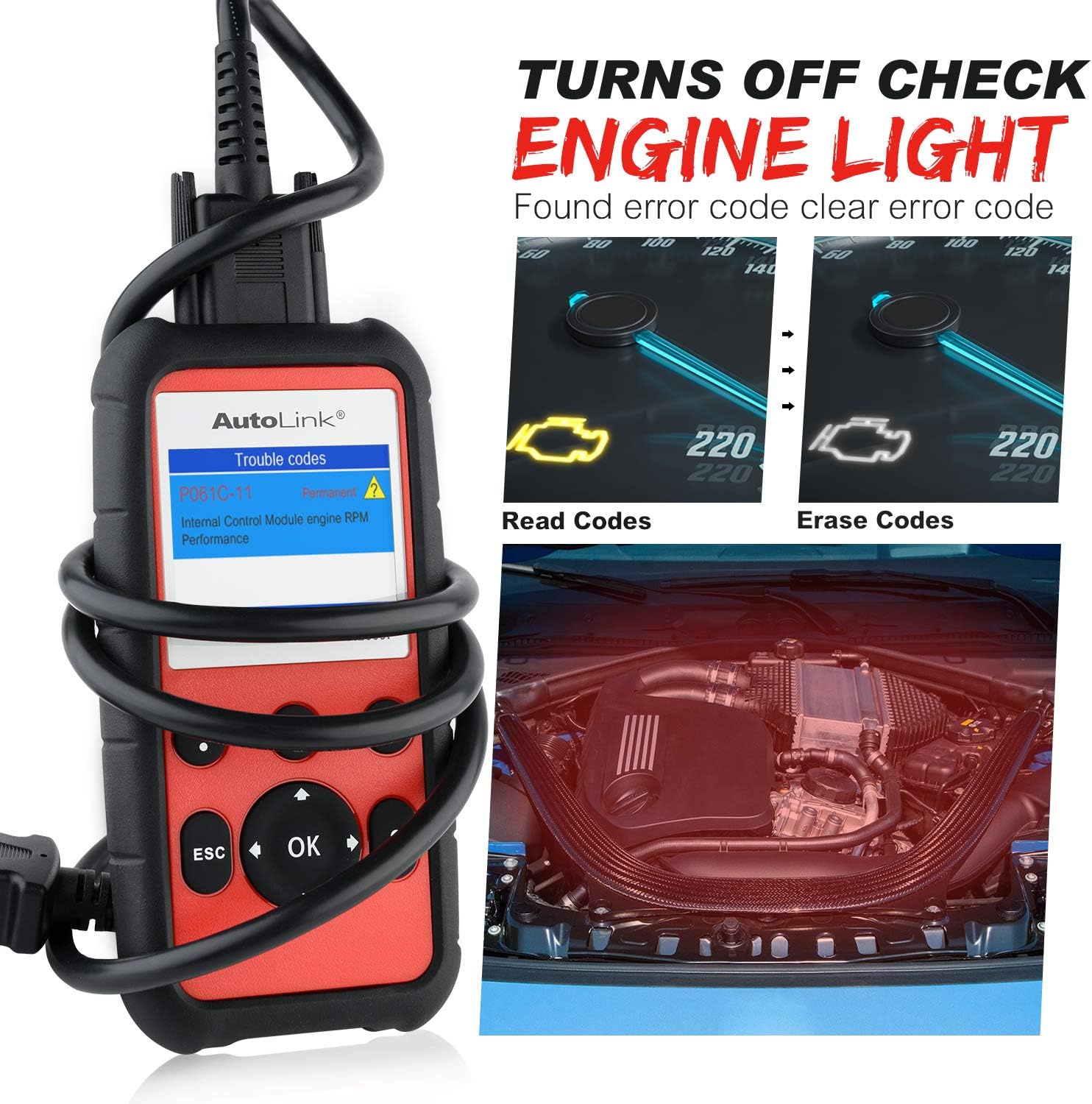 Autel AutoLink AL609P OBD2 Scanner, ABS, SRS 2 Systems Diagnostic scan Tool, Turn Off ABS, Airbag Warning Lights, Ready Test, with AutoVIN