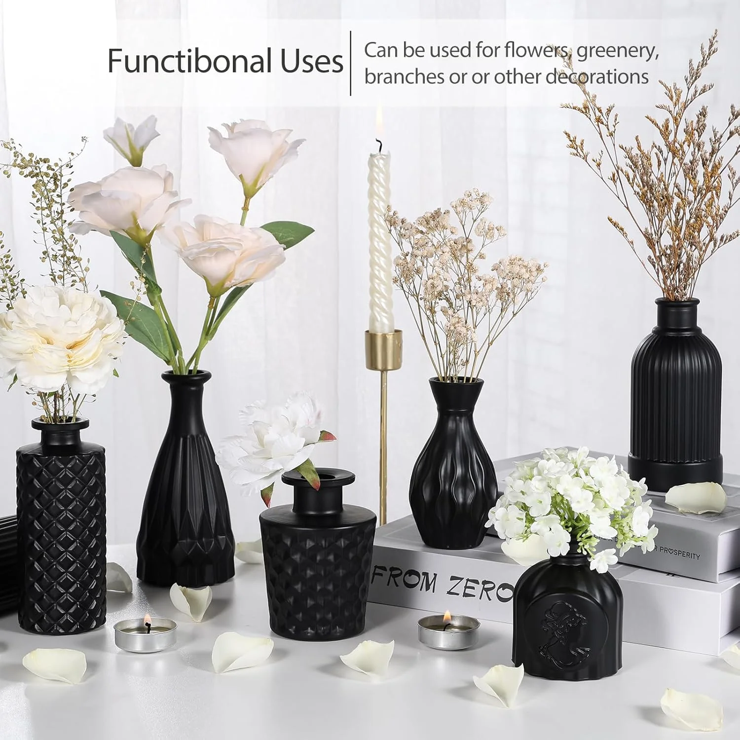 Mini Vintage Glass Bud Vases, Rustic Theme, Green &amp; Black, Set of 12