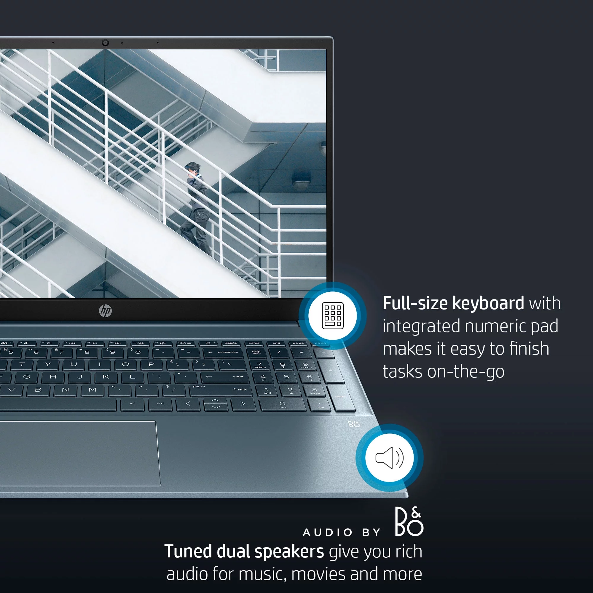 HP Pavilion 15.6" FHD Laptop, AMD Ryzen 5-5500U, 16GB RAM, 512GB SSD, Horizon Blue, Windows 11,15-eh1052wm