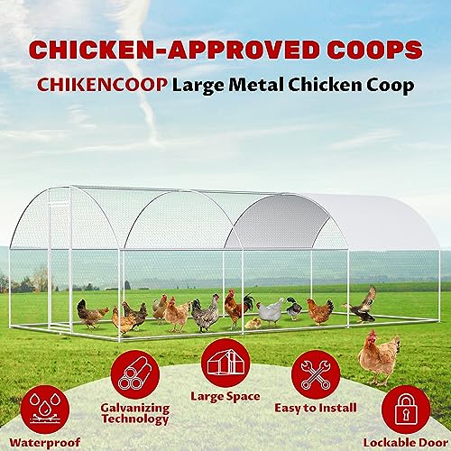 Chicken Coop Large Metal Chicken Run for 6/10 Chickens Poultry Cage with Waterproof Cover for Duck Walk-in Chicken Pen for Yard