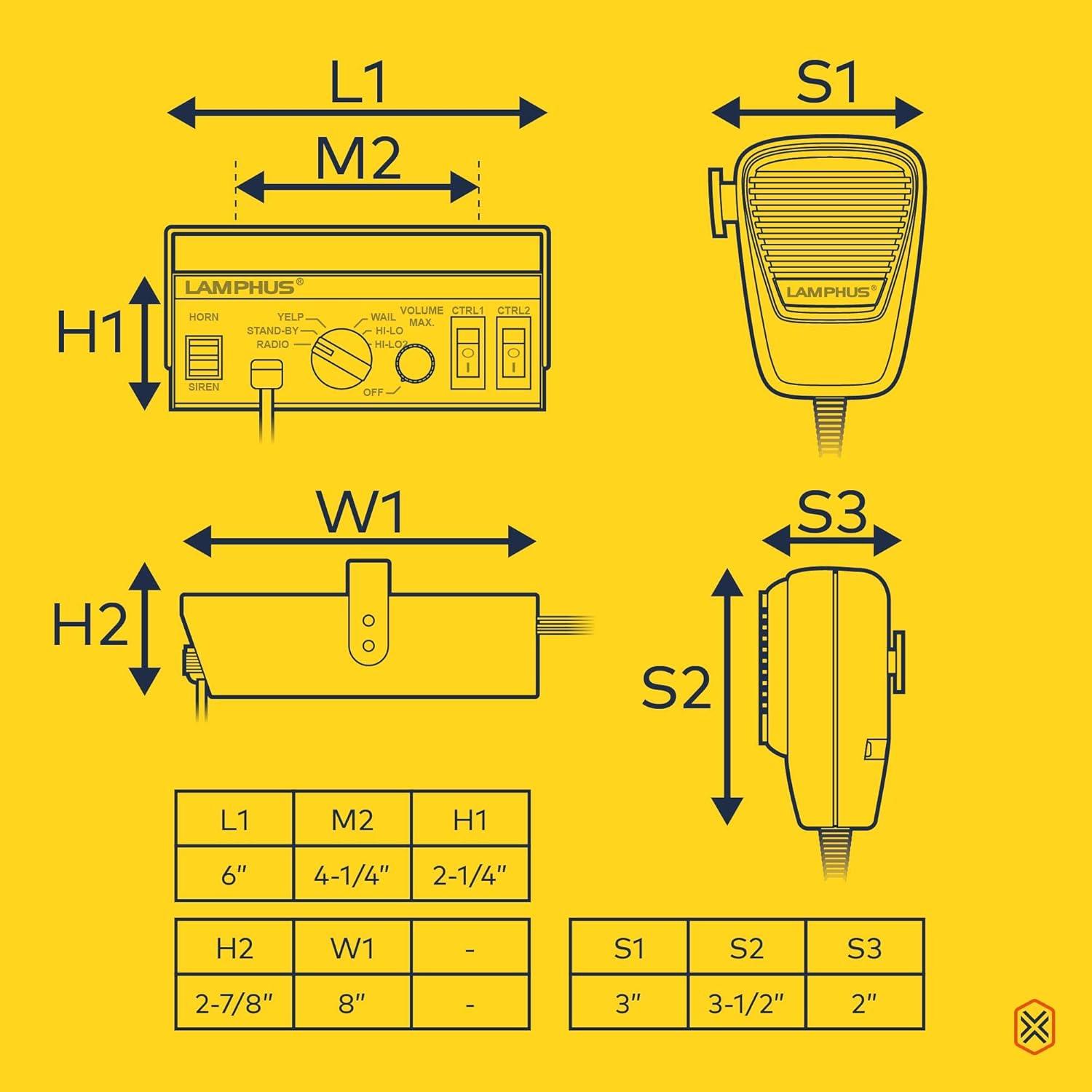 SoundAlert 12V 100W Police Siren PA System Amplifier Controller [Handheld Microphone] [Hands-Free] [2 x 20A Switches] Warning Emergency Siren for
