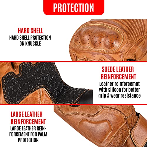 aaasportx Motorcycle Gloves Leather with Touchscreen Function - Protectors Motorcycle Gloves for Men and Women for All Weather